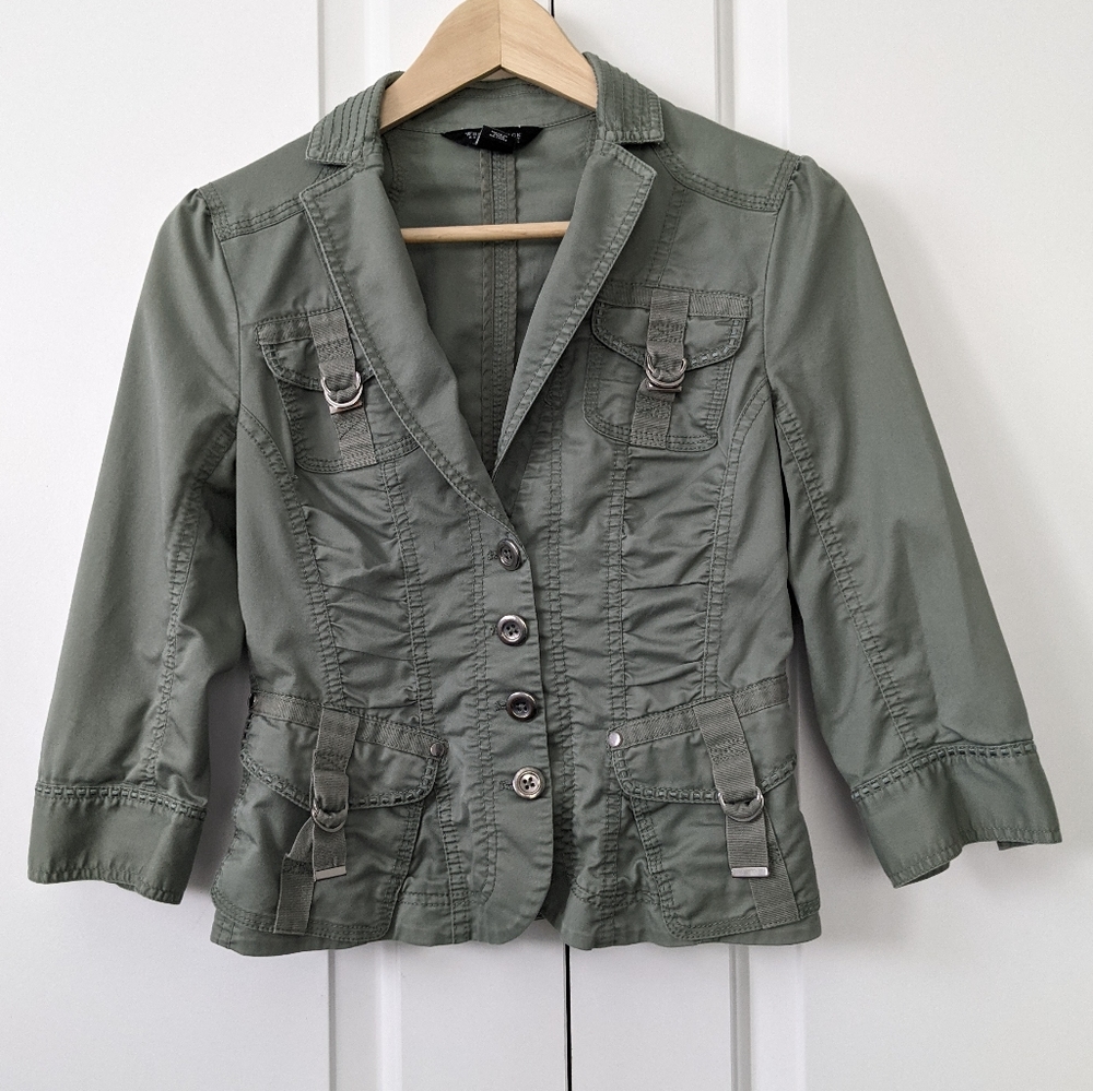 Army Green 3/4 Sleeve White House Black Market Bomber Jacket Sz 00